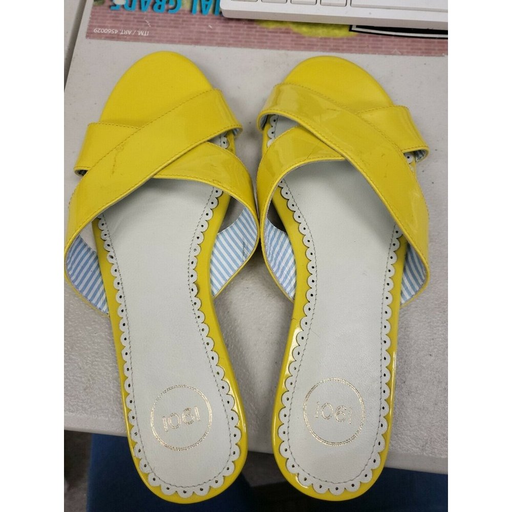 1901 Bryers Cross Band Slide Sandal Lemon Yellow Slip On Women's Size7M